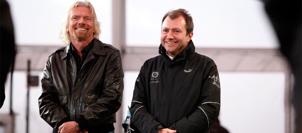 Sir Richard Branson and Will Whitehorn at the unveiling of the Virgin Galactic Spaceship.